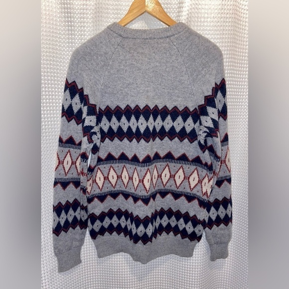 2/49$ Men’s SELECTED Fair Isle Raglan-Sleeve wool blend grey Sweater Sz‎ Large - Picture 9 of 13